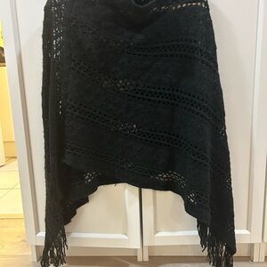 Black Crochet Fringe Shawl